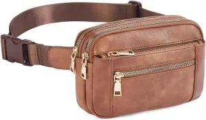 Telena Fanny Packs for Women Cross Body Leather Belt Bag Fashionable with Adjustable Strap Brown