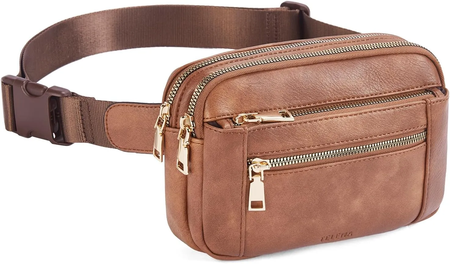 Telena Fanny Packs for Women Cross Body Leather Belt Bag Fashionable with Adjustable Strap Brown