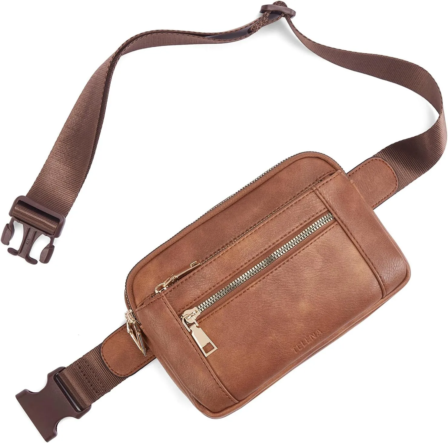 Telena Fanny Packs for Women Cross Body Leather Belt Bag Fashionable with Adjustable Strap Brown