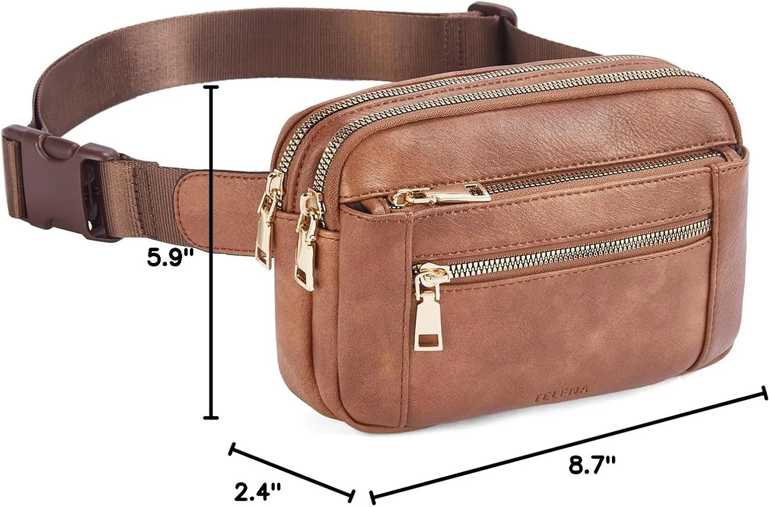 Telena Fanny Packs for Women Cross Body Leather Belt Bag Fashionable with Adjustable Strap Brown