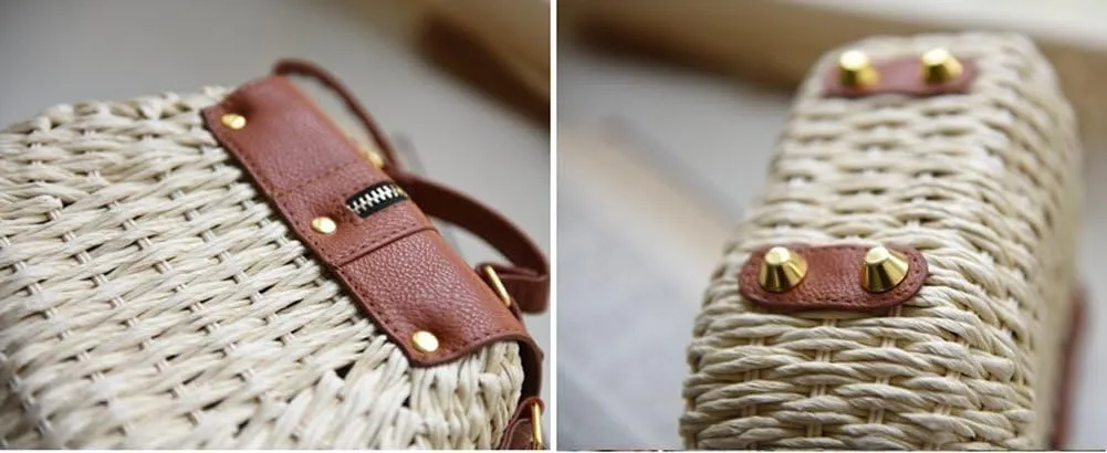 TONWHAR Retro Beach Bag with Tassels Hand-woven Straw Purse (Light Brown)