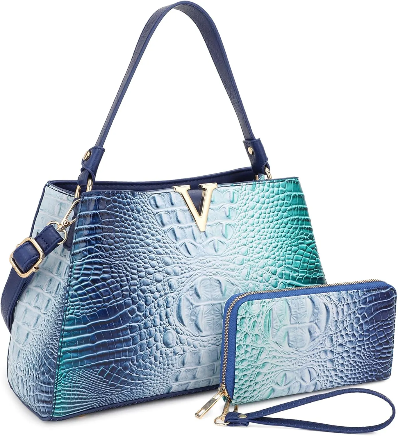 Top Handle Bag For Women, Crocodile Pattern Crossbody Designer Satchels, Adjustable Strap With Wallet For Ladies 2pcs