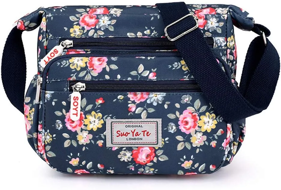 Tote Bag For Women Medium Floral Bag With Adjustable Shoulder Strap Nylon Crossbody Handbags For Shopping Travel Essential