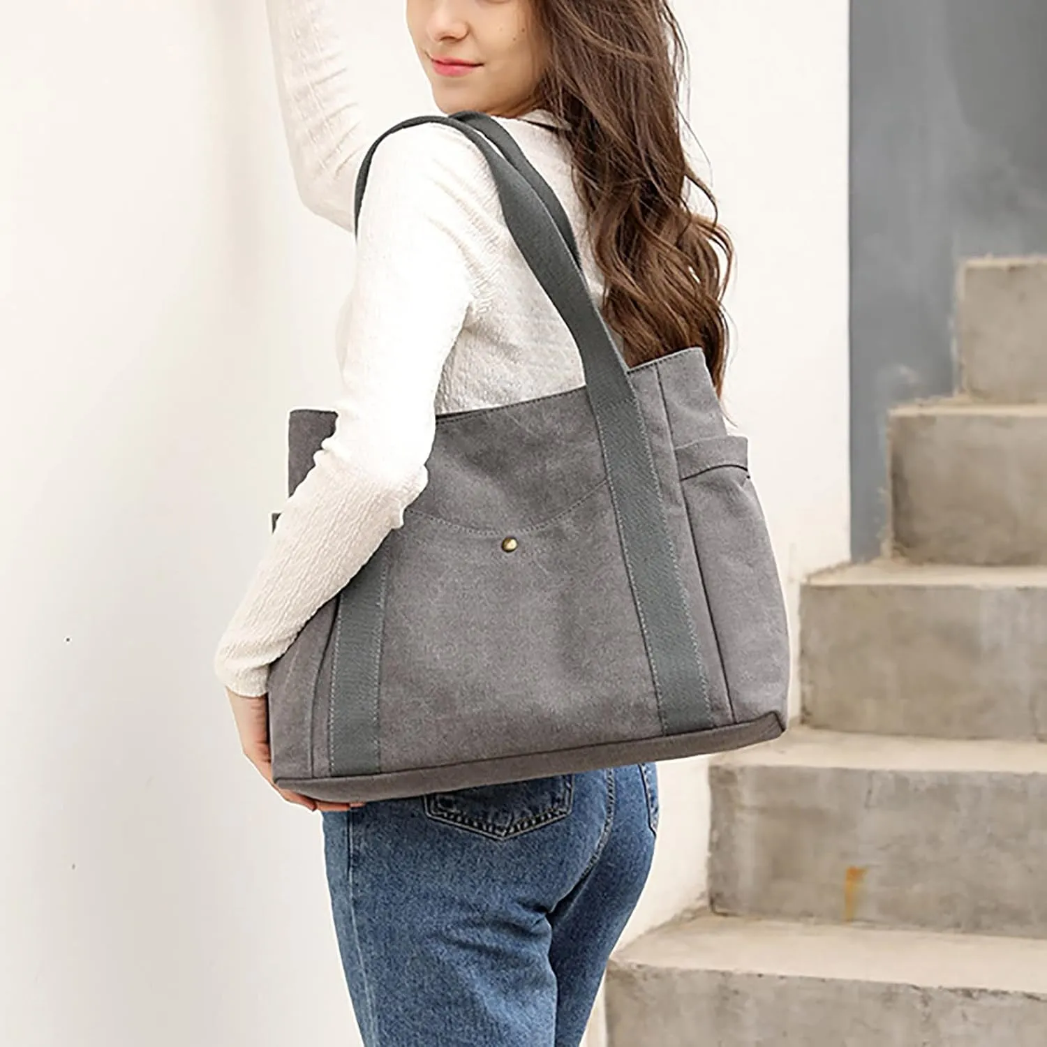 Tote Bags for Women Summer Causal Canvas Handbags Lightweight Foldable Reusable Shoulder Bag Hobos Top Handle Schoolbag