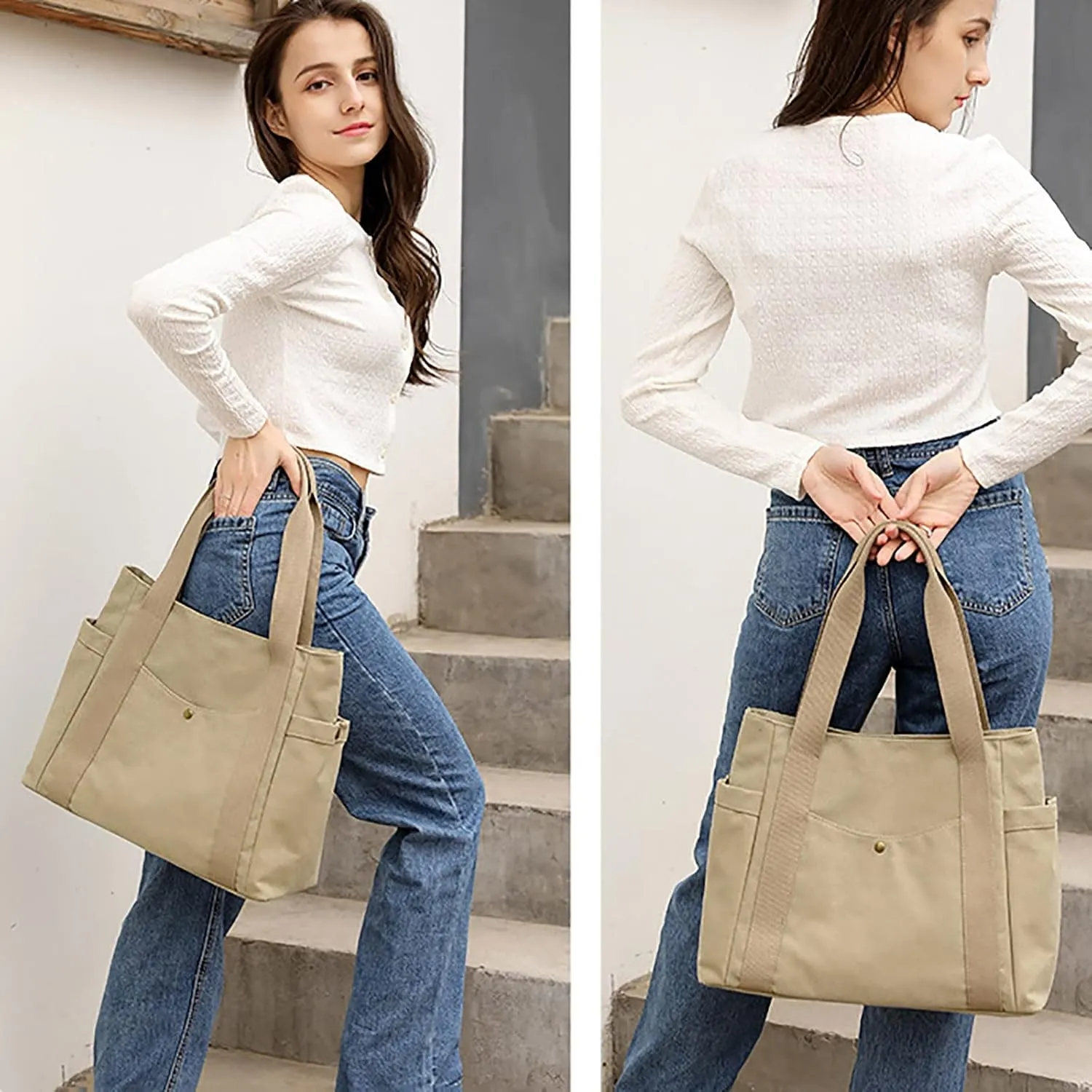 Tote Bags for Women Summer Causal Canvas Handbags Lightweight Foldable Reusable Shoulder Bag Hobos Top Handle Schoolbag