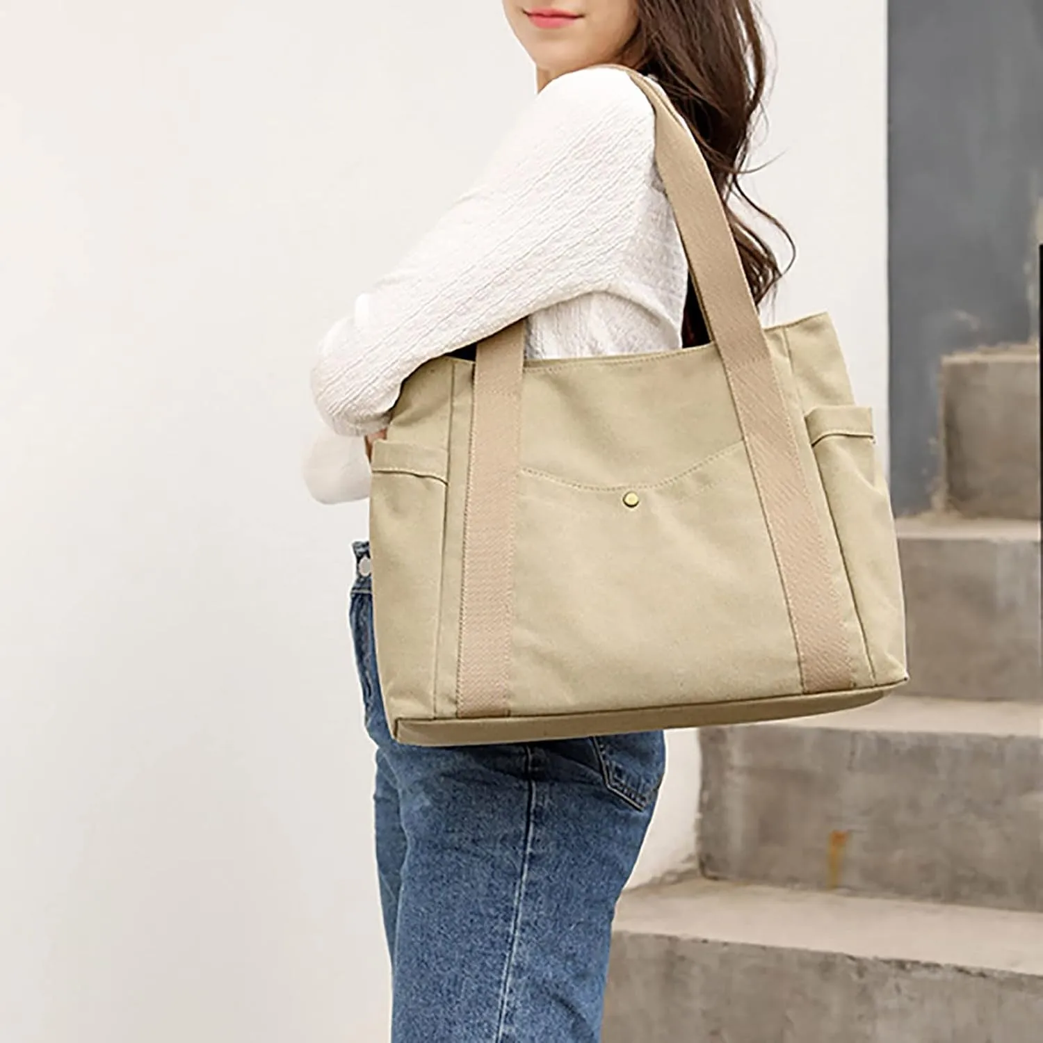 Tote Bags for Women Summer Causal Canvas Handbags Lightweight Foldable Reusable Shoulder Bag Hobos Top Handle Schoolbag
