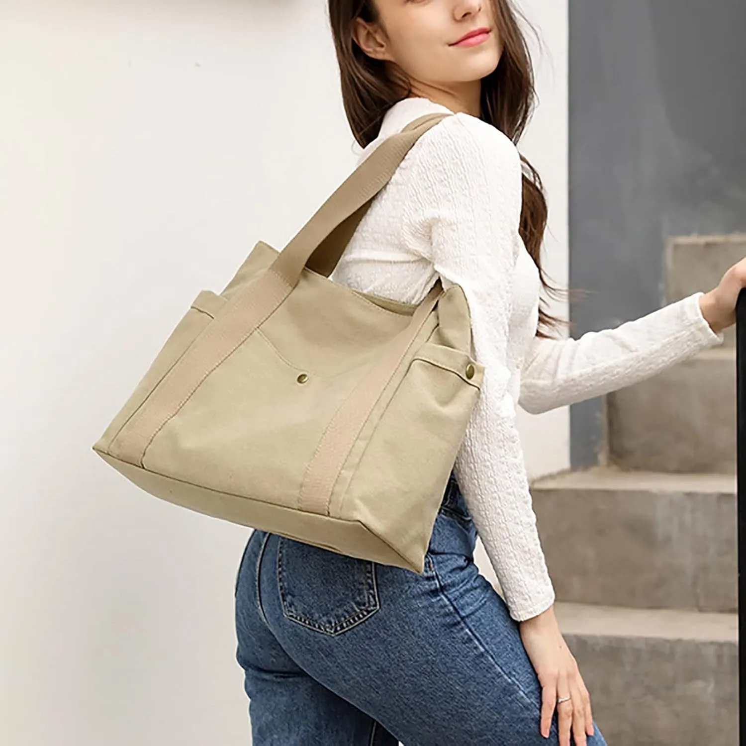 Tote Bags for Women Summer Causal Canvas Handbags Lightweight Foldable Reusable Shoulder Bag Hobos Top Handle Schoolbag