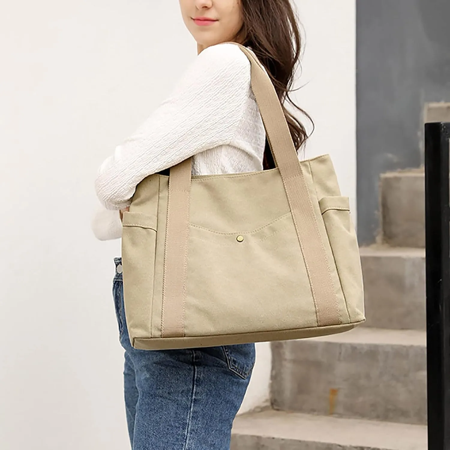 Tote Bags for Women Summer Causal Canvas Handbags Lightweight Foldable Reusable Shoulder Bag Hobos Top Handle Schoolbag