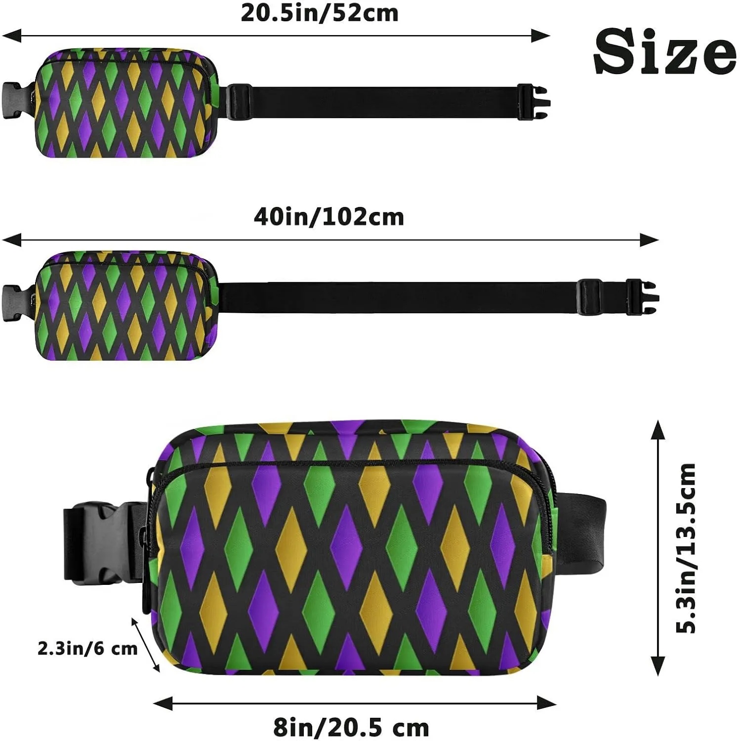 Traditional Mardi Gras Fanny Pack for Women Men Crossbody Belt Bag Fashion Waist Packs Purse with Adjustable Strap Dupes for Cycling Running Hiking