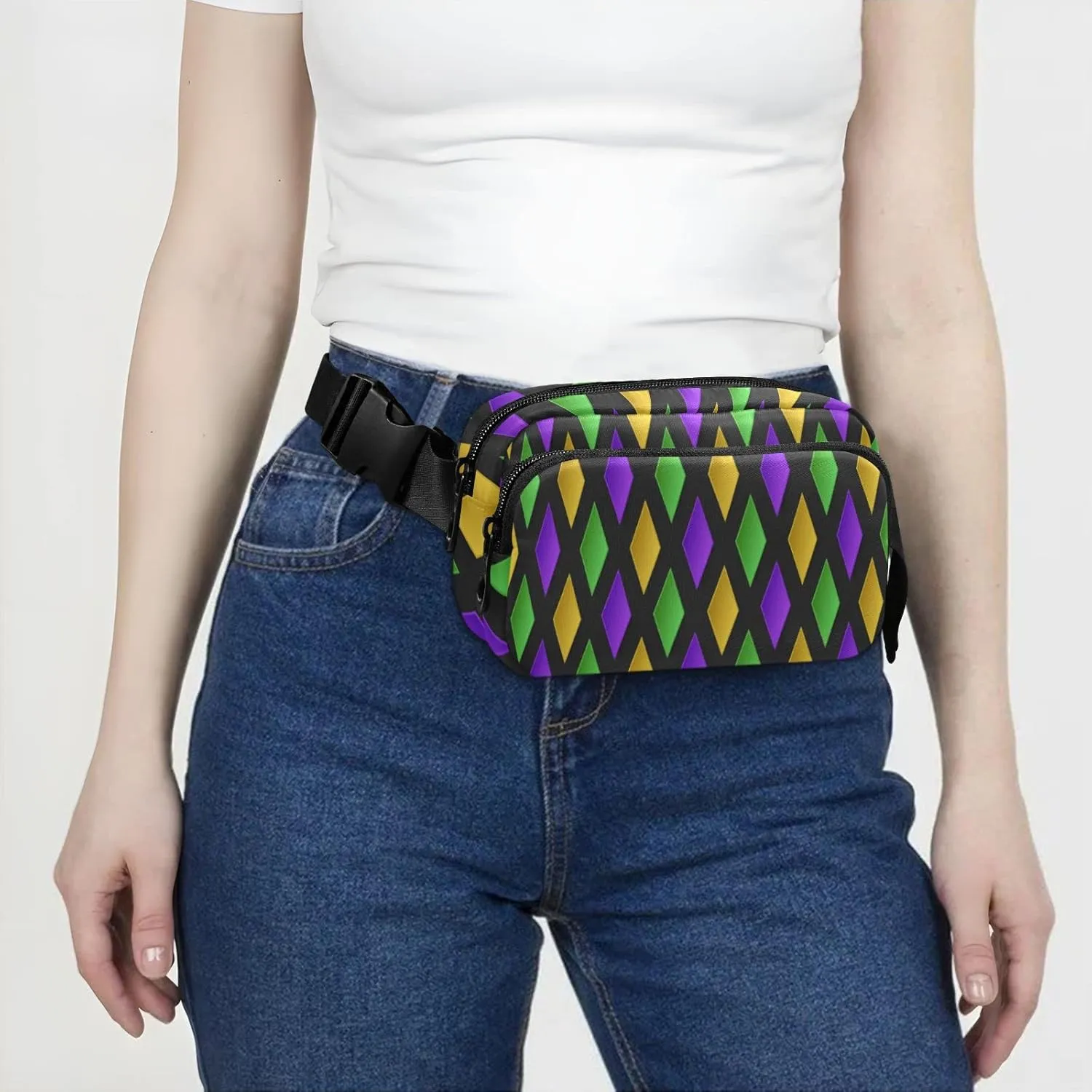 Traditional Mardi Gras Fanny Pack for Women Men Crossbody Belt Bag Fashion Waist Packs Purse with Adjustable Strap Dupes for Cycling Running Hiking