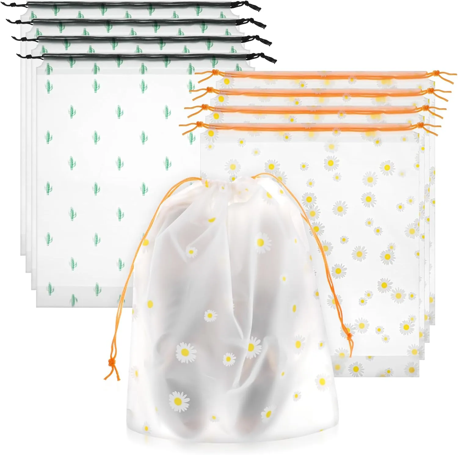 Travel Shoe Bags 8 PCS Clear Shoes Storage Bag with Drawstring Chrysanthemums Cactus Pattern Drawstring Cosmetic Bag Waterproof Travel Storage Bags Dust Bags for Packing Clothes (13.811.8 inches)