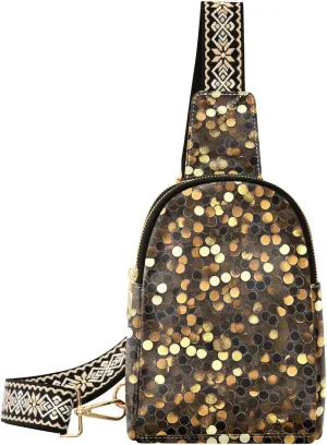 trendy Black and Gold Fake Sequins body bags for leather fanny packs crossbody bags for day pack