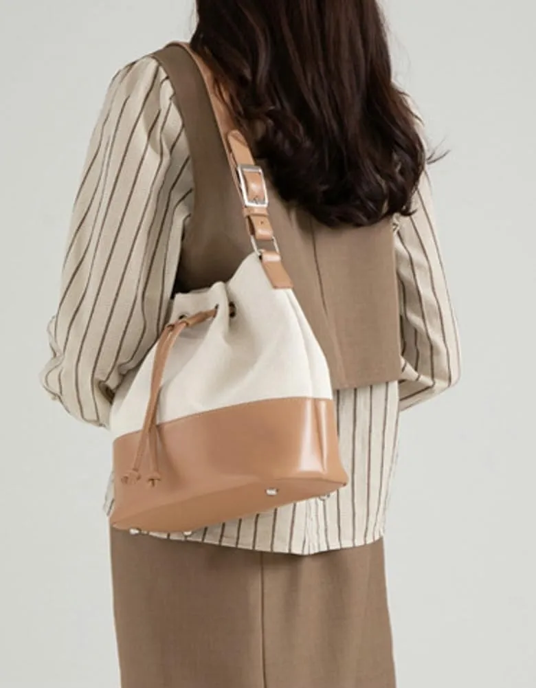Trendy Bucket Bag for Women Vegan Leather Shoulder Bags Large Tote Purse Handbags Splicing Underarm Satchels 2025