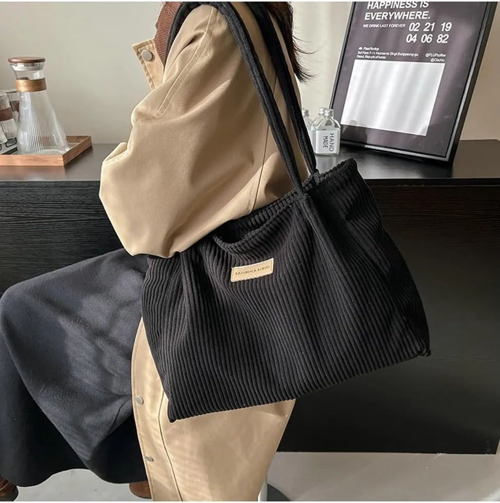 Trendy Corduroy Hobo Bags Women Crescent Crossbody Purse Slouchy Satchels Shoulder Bag Top-handle Travel Tote Handbag