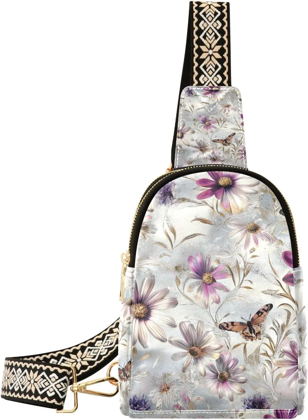 Trendy Oil Painting Feeling Purple Daisies Butterfly crossbody fanny pack leather fanny pack crossbody bags for hiking