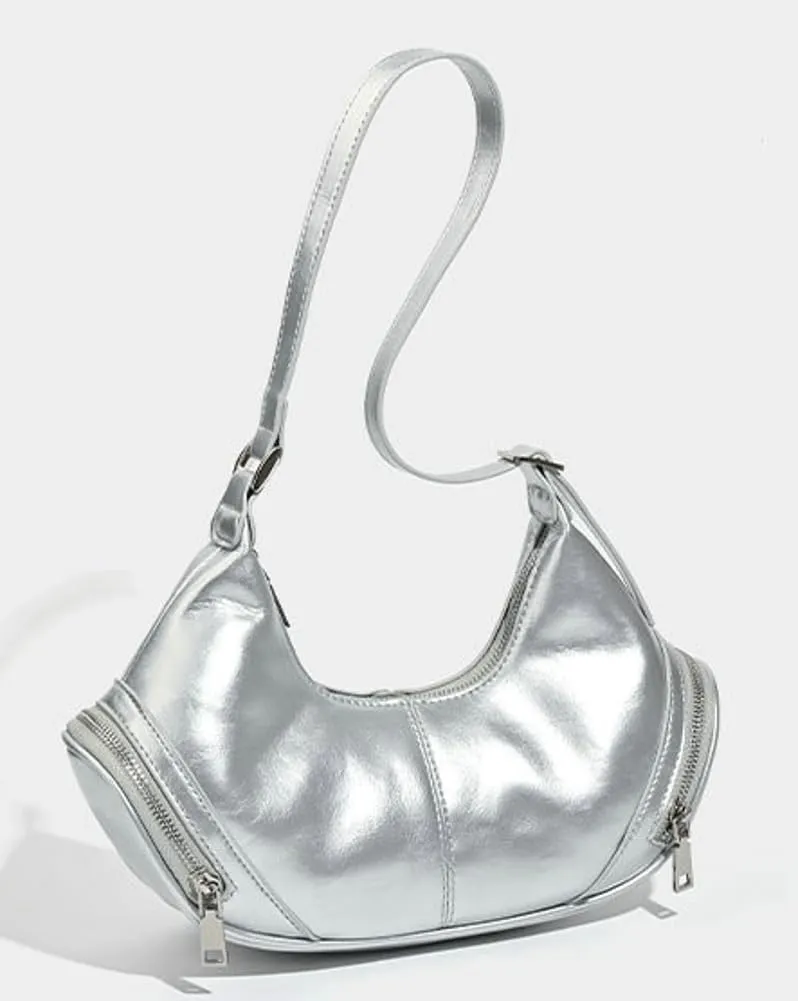 Trendy Shoulder Bag for Women Y2K Dumpling Handbag Small Vegan Leather Purse Top Handle Satchels Punk Clutch