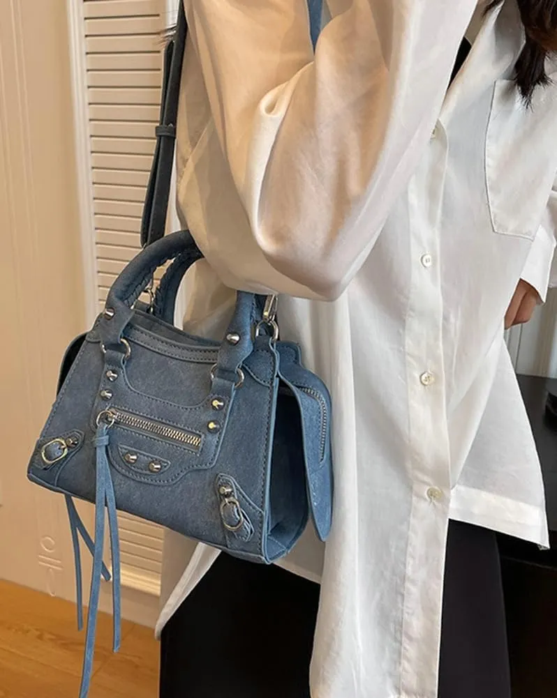 Trendy Vegan Leather Crossbody Bags for Women Small Shoulder Tote Purse Y2k Rivet Handbags Designer Satchels 2025