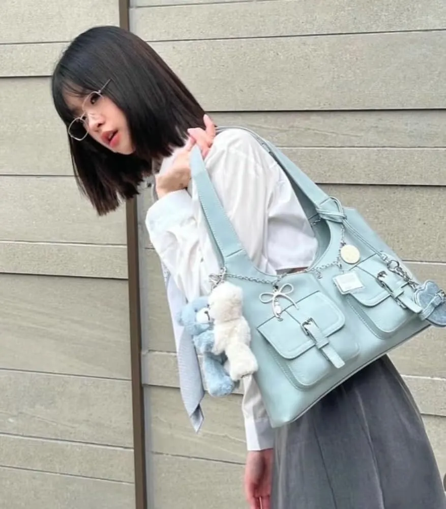 Trendy Vegan Leather Shoulder Bag for Women Large Y2k Underarm Tote Purse Handbags Multi Pocket Satchels 2025