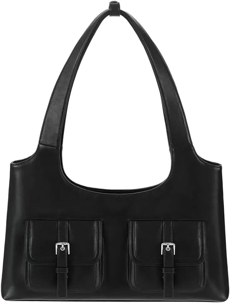 Trendy Vegan Leather Shoulder Bag for Women Large Y2k Underarm Tote Purse Handbags Multi Pocket Satchels 2025