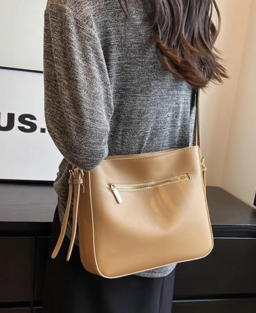 Trendy Vegan Leather Shoulder Bag for Women Small Bucket Tote Purse Ladies Working Crossbody Bag Satchels