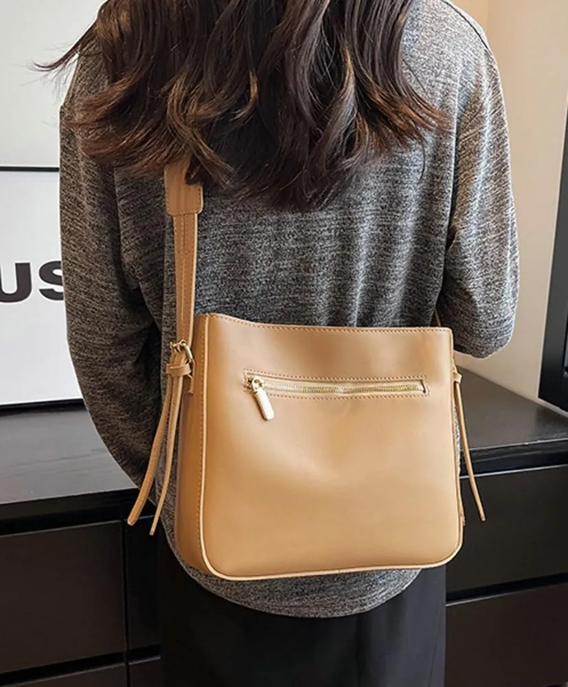 Trendy Vegan Leather Shoulder Bag for Women Small Bucket Tote Purse Ladies Working Crossbody Bag Satchels