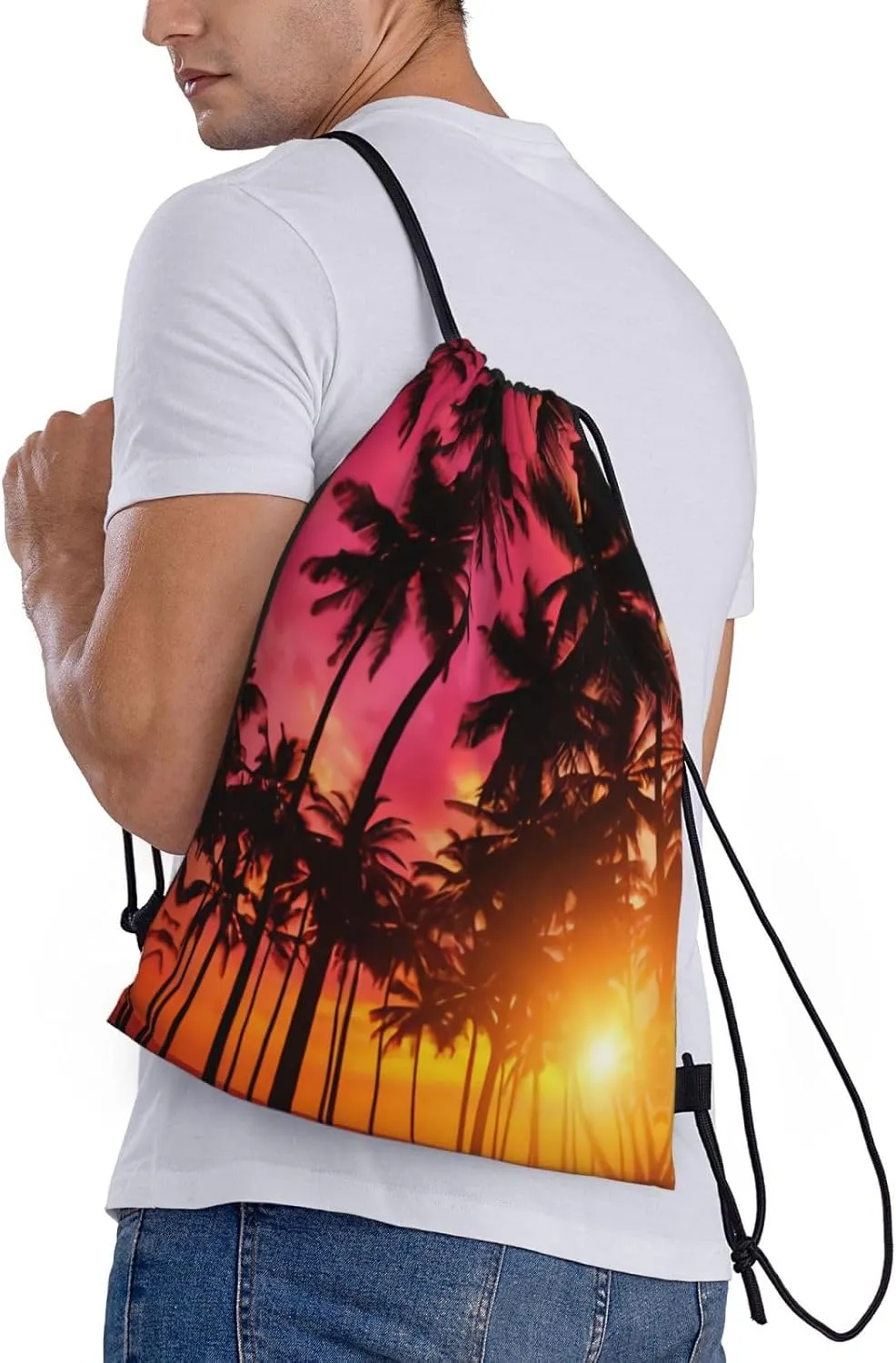 Tropical Palm Tree Drawstring Bags Hawaii Drawstring Backpack Gym Backpack Bags for Yoga Traveling Outdoor Sports