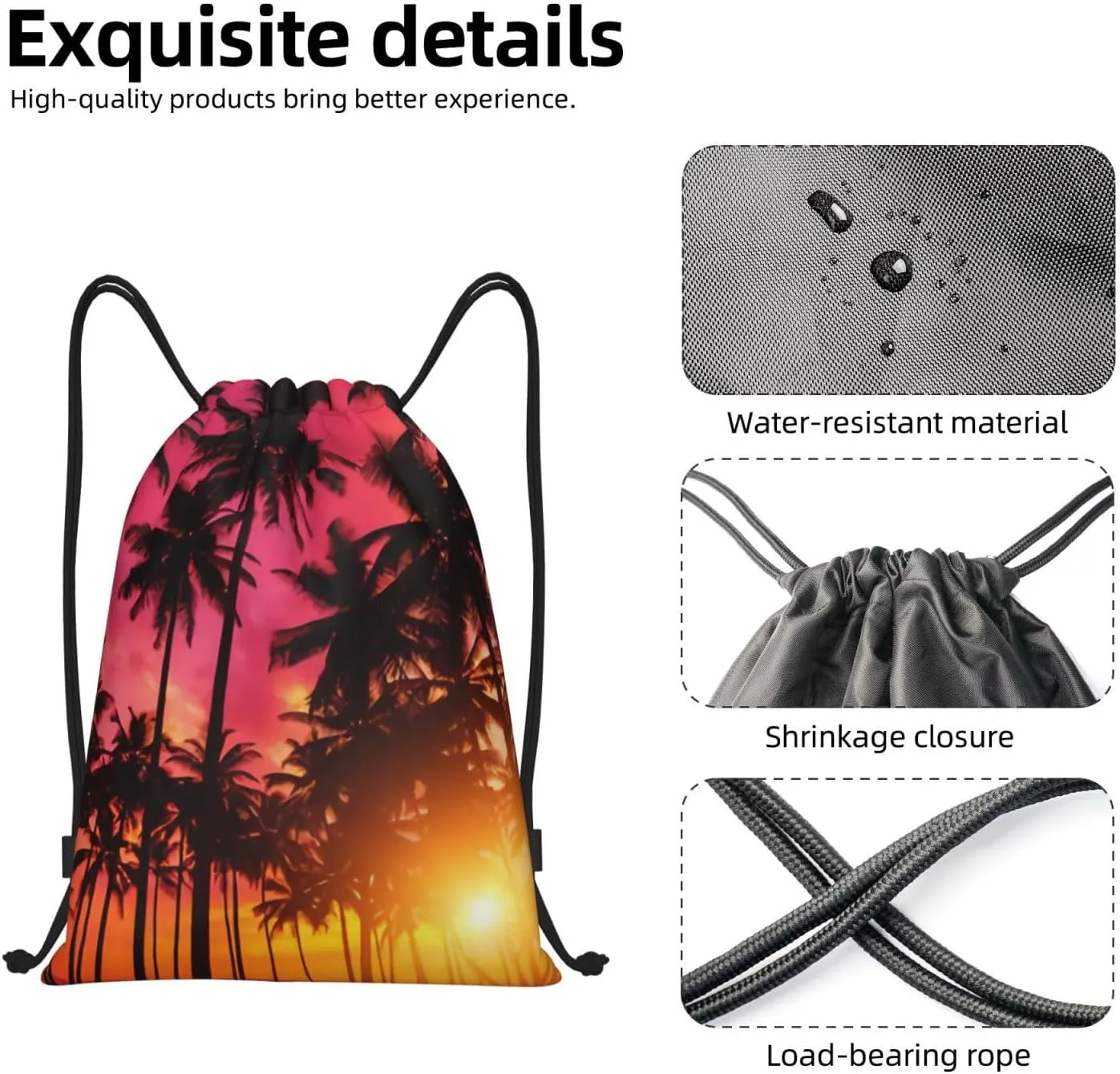 Tropical Palm Tree Drawstring Bags Hawaii Drawstring Backpack Gym Backpack Bags for Yoga Traveling Outdoor Sports
