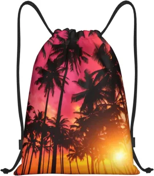 Tropical Palm Tree Drawstring Bags Hawaii Drawstring Backpack Gym Backpack Bags for Yoga Traveling Outdoor Sports