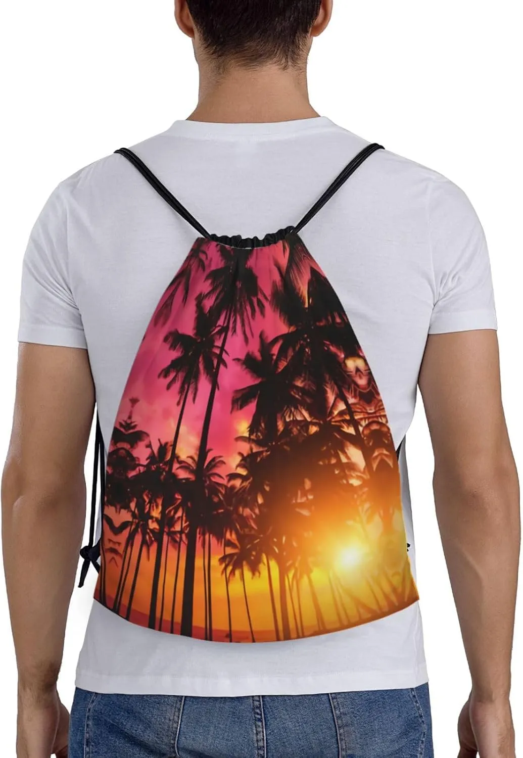 Tropical Palm Tree Drawstring Bags Hawaii Drawstring Backpack Gym Backpack Bags for Yoga Traveling Outdoor Sports