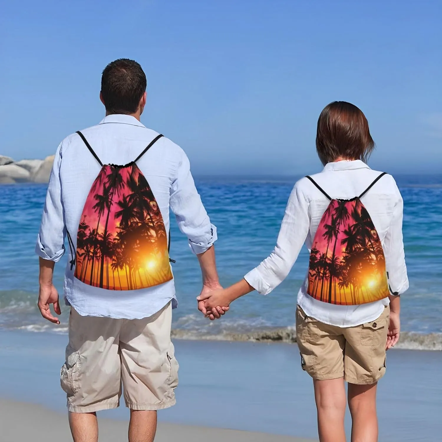 Tropical Palm Tree Drawstring Bags Hawaii Drawstring Backpack Gym Backpack Bags for Yoga Traveling Outdoor Sports