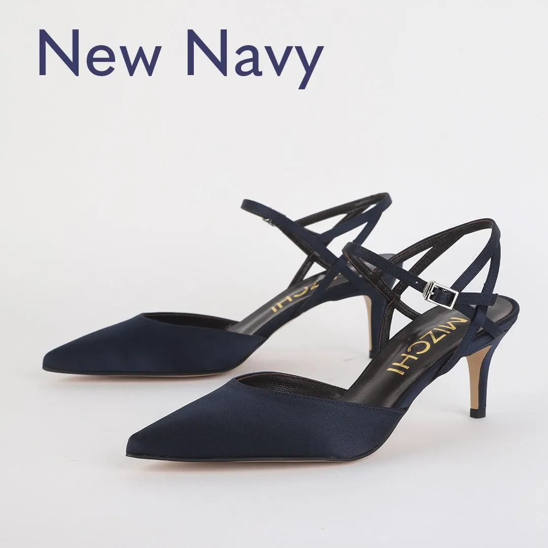*UK size 2 - BALLAD - navy satin, 9cm heels