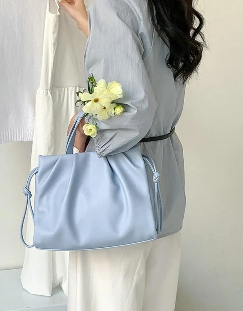 Vegan Leather Crossbody Bag for Women Cute Cloud Shoulder Tote Purse Large Pleated Top Handle Handbag Satchels