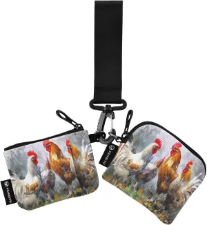 Vintage Rooster Zip Around Wristlet Wallet for Women Portable Detachable Dual Pocket Keychain Wallet Wrist Wallet