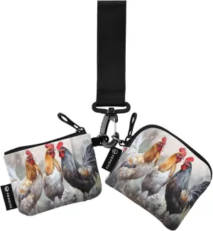 Vintage Rooster Zip Around Wristlet Wallet for Women Portable Detachable Dual Pocket Keychain Wallet Wrist Wallet
