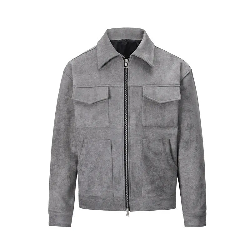 Vintage Solid Deerskin Multi-Pocket Zip Jacket