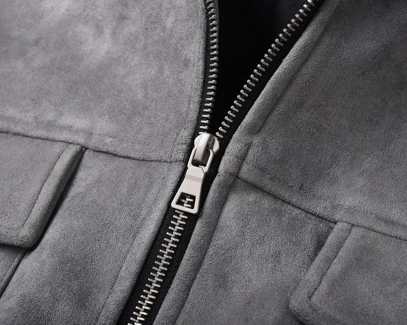 Vintage Solid Deerskin Multi-Pocket Zip Jacket