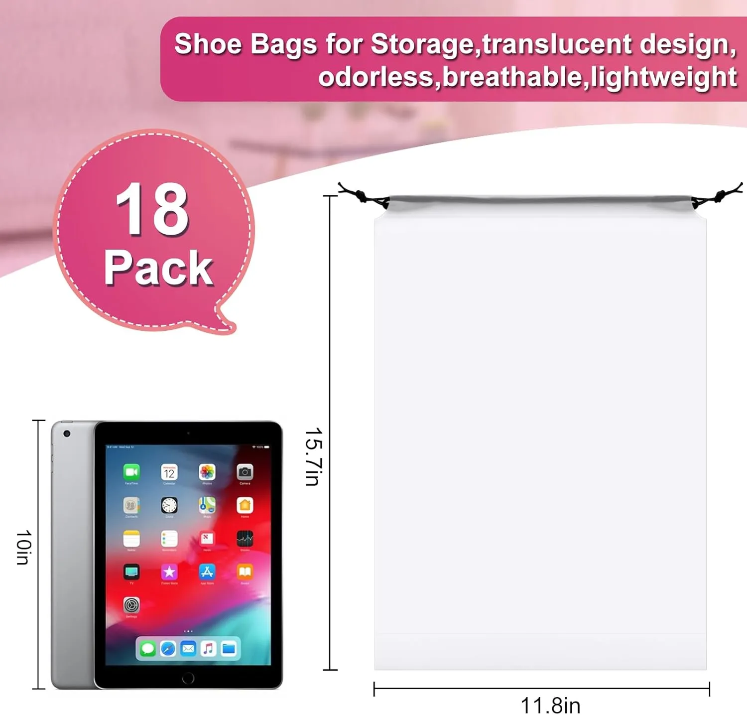 Vivinin 18 Pack Shoe Bags - 11.8in x 15.7in, Storage Bags for Packing, Travel Essentials for Men and Women