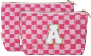Wandering Nature Personalized Initial Makeup Bag Set  2-Pack Small Cosmetic Pouch for Travel, Toiletry & Purse Organization, Trendy Glitter Chenille Design, Perfect Gift for Women, Moms & Daughters