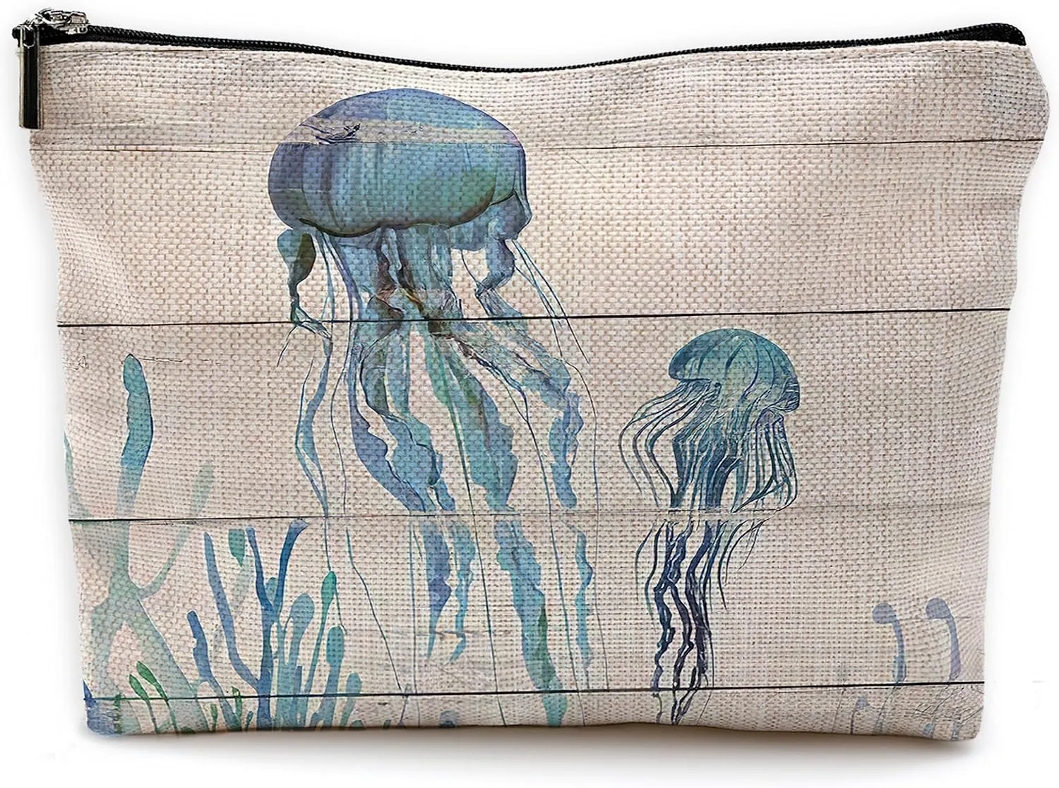 Watercolor Beach Ocean Jellyfish Makeup Bag Travel Cosmetic Bags,Rustic Marine Life Sea Animal Cosmetic Bags with Zipper Pouch Travel Toiletry Case,Gifts for Jellyfish Lovers