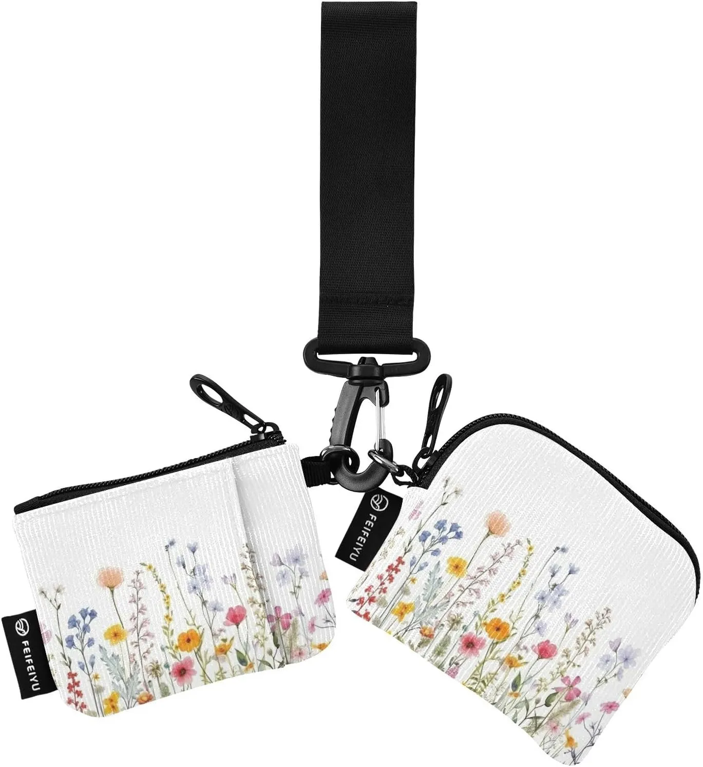 Watercolor Flowers Butterflies Zip Around Wristlet Wallet for Women Portable Detachable Dual Pocket Keychain Wallet Wrist Wallet