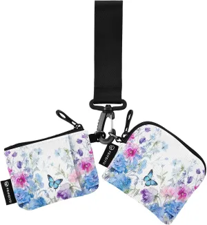 Watercolor Flowers Butterflies Zip Around Wristlet Wallet for Women Portable Detachable Dual Pocket Keychain Wallet Wrist Wallet