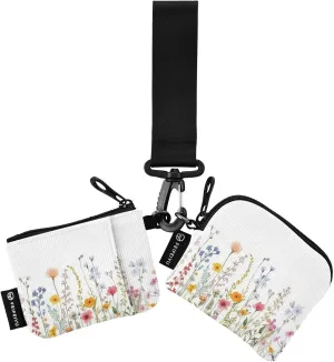 Watercolor Flowers Butterflies Zip Around Wristlet Wallet for Women Portable Detachable Dual Pocket Keychain Wallet Wrist Wallet