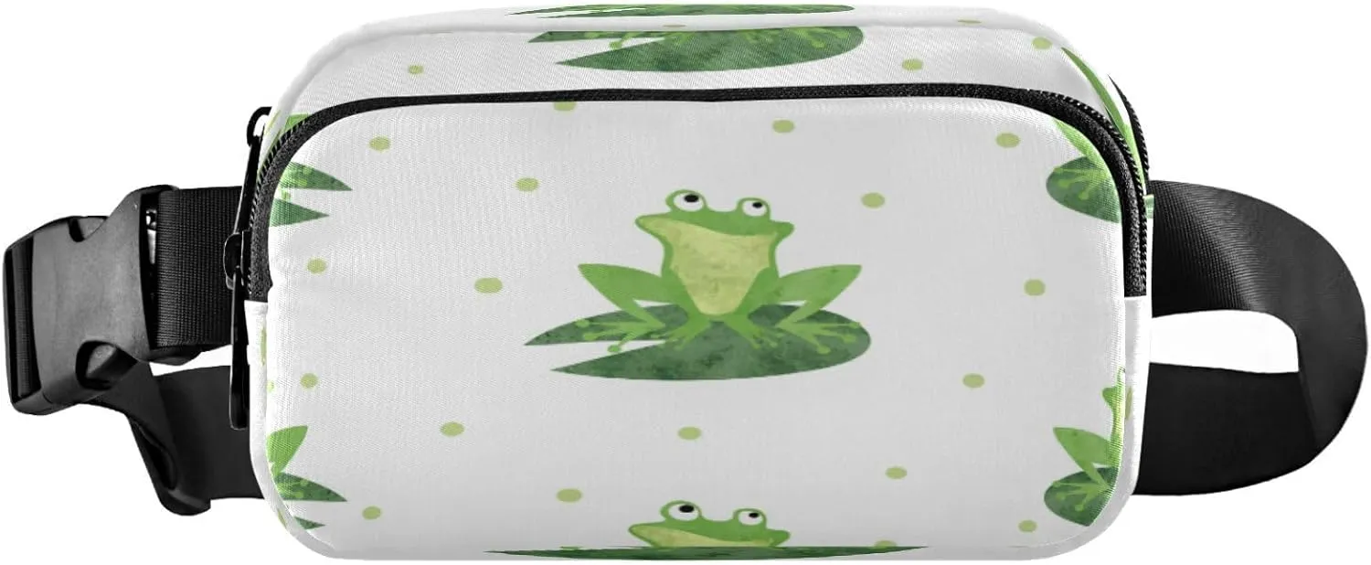 Watercolor Frog Pattern Belt Bag for Women Men Fanny Pack Small Waist Pouch Crossbody Bags for Outdoor Hiking Running Travel