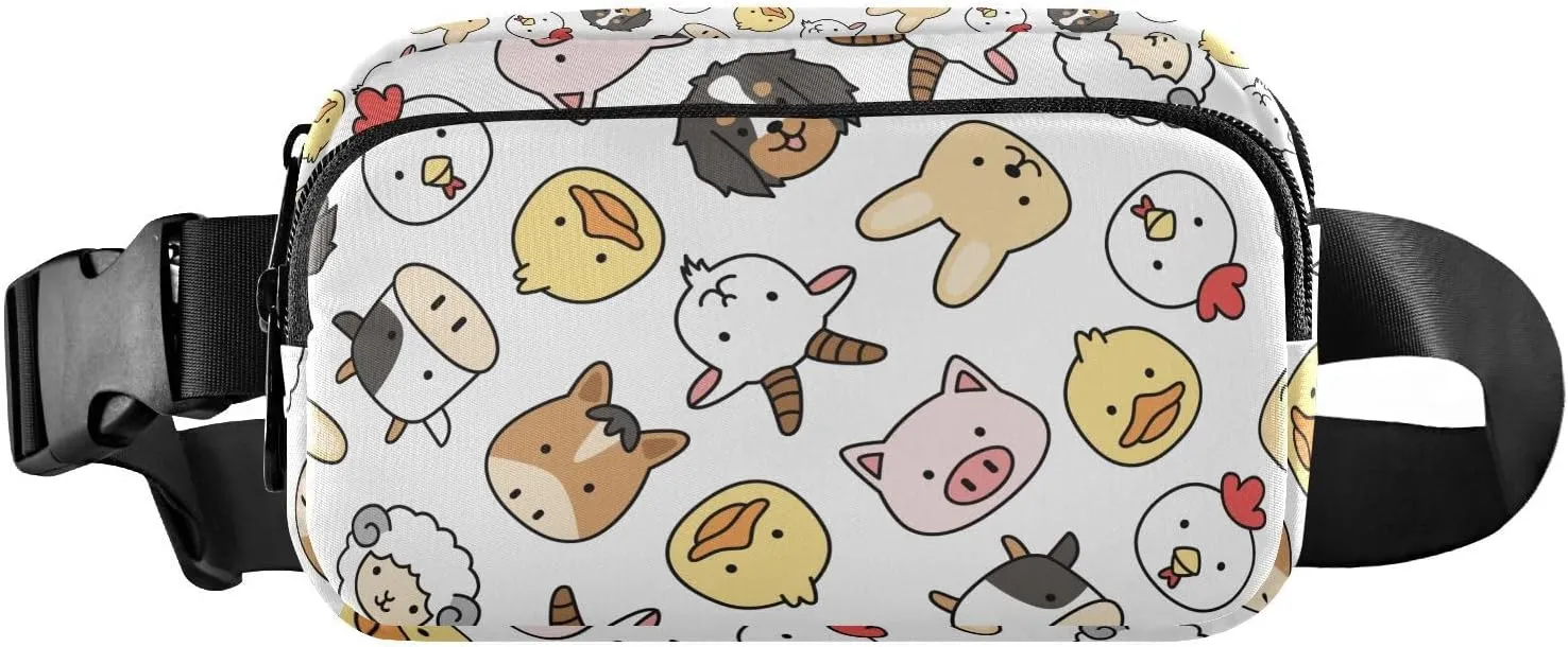 White Cute Animals Fanny Pack for Women Men Crossbody Belt Bag Fashion Waist Packs Purse with Adjustable Strap Bumbags for Cycling Running Hiking