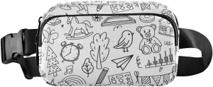 White Unicorn Sketch Fanny Pack for Women Men Crossbody Belt Bag Fashion Waist Packs Purse with Adjustable Strap Bumbags for Outdoors Shopping Traveling