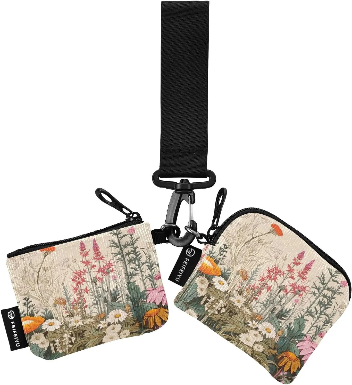 Wild Flower Zip Around Wristlet Wallet for Women Portable Detachable Dual Pocket Keychain Wallet Wrist Wallet