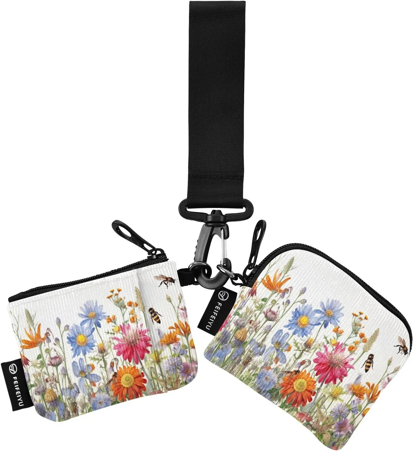 Wildflower Zip Around Wristlet Wallet for Women Portable Detachable Dual Pocket Keychain Wallet Wrist Wallet