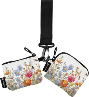 Wildflower Zip Around Wristlet Wallet for Women Portable Detachable Dual Pocket Keychain Wallet Wrist Wallet