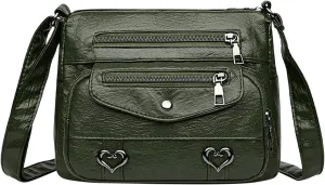 Women Bag Heart Decor Crossbody Bag Solid Vintage PU Leather Shoulder Versatile Women Pockets Purse