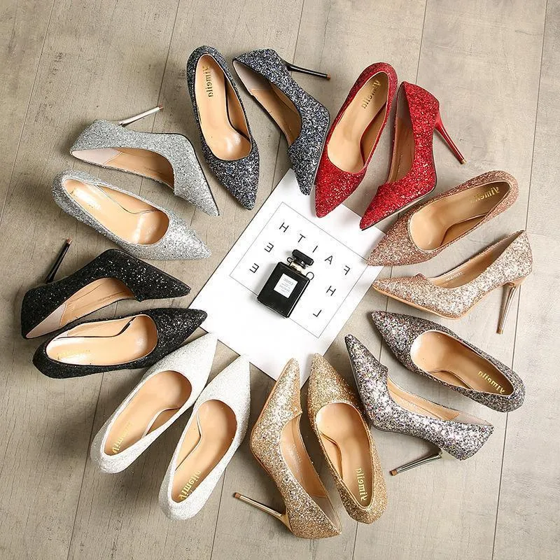 Women sparkly rhinestone pointed toe wedding stiletto heels
